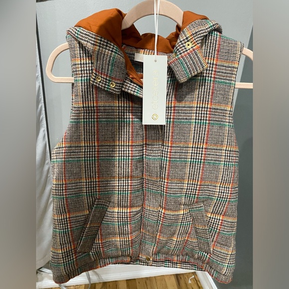 NWT Etcetera Puffer Vest/Jacket Brown/Multi Color - With Hoodie - Picture 5 of 6